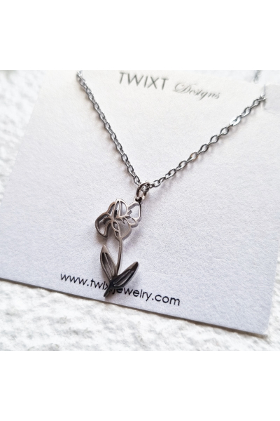 February Birth Flower - Iris - Necklace Silver -  PD437